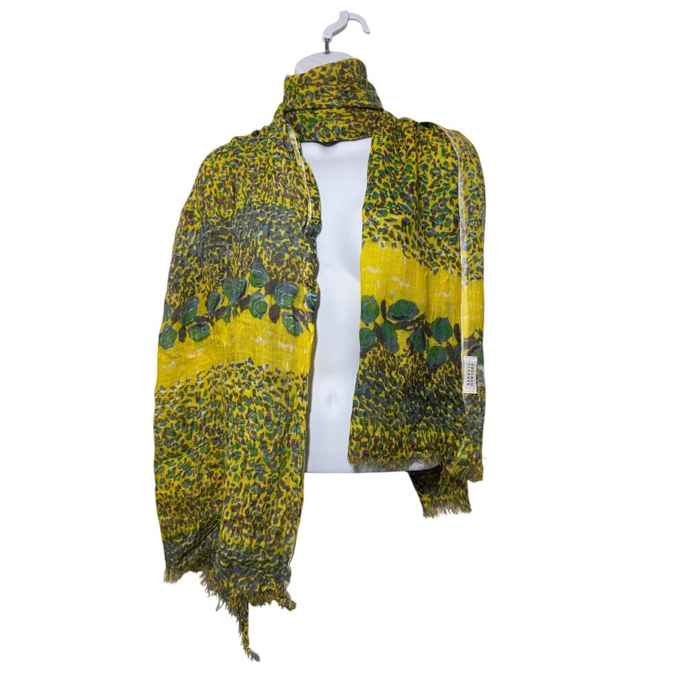 Barneys NY Floral Leopard Print Scarf 72"x27" Boho Wrap